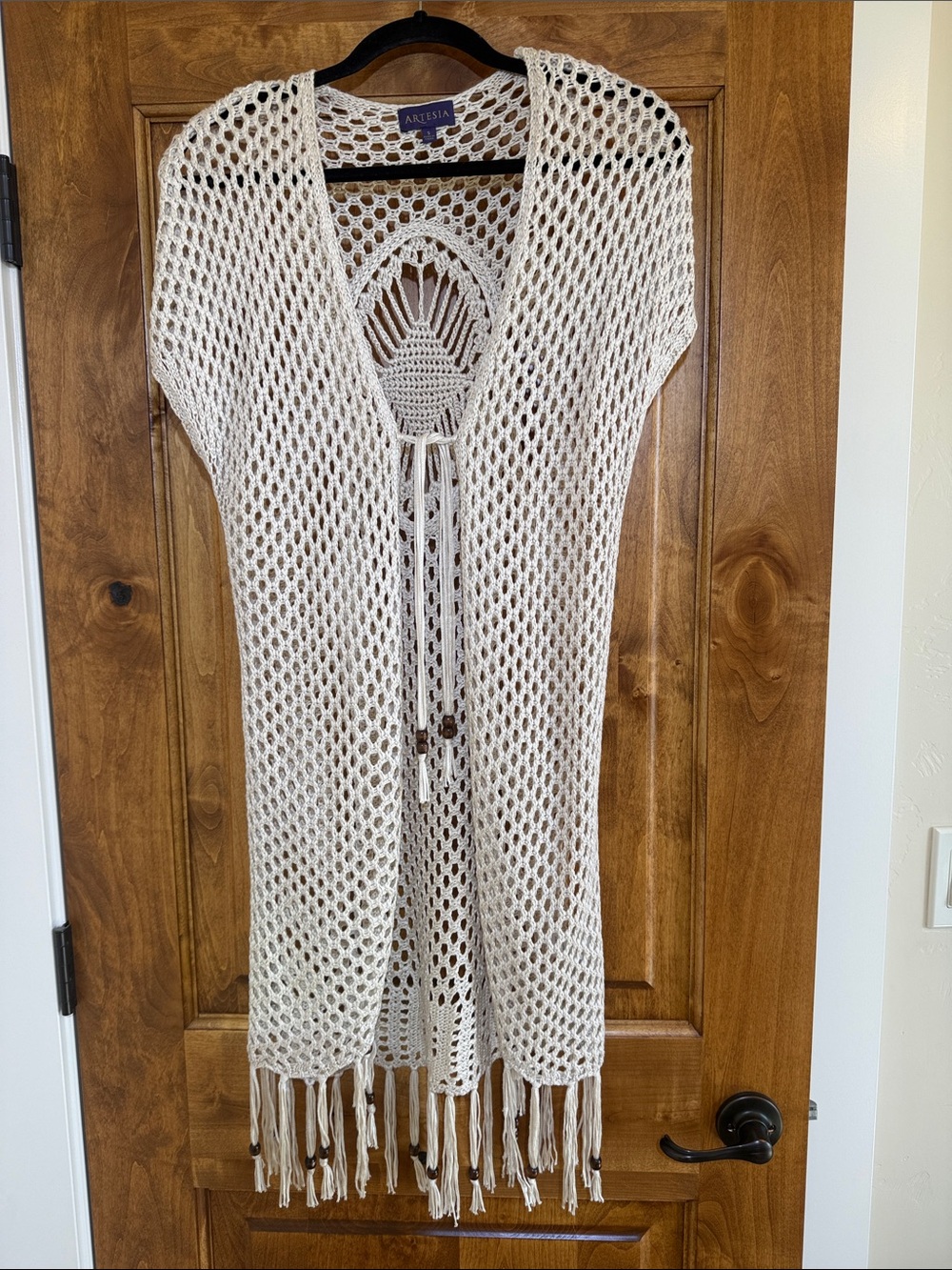 Arcadia Cream Crochet Fringe Open Front Poncho
